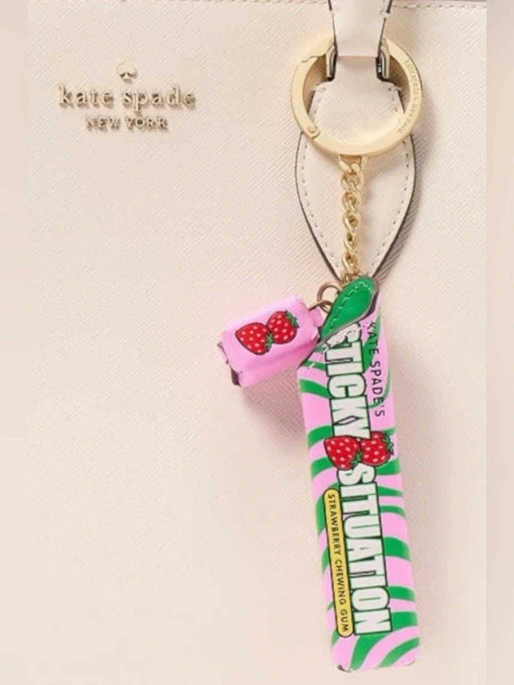 Kate Spade Bubblegum “Sticky Situation” Keychain/Bag Charm in Green & Pink NWT